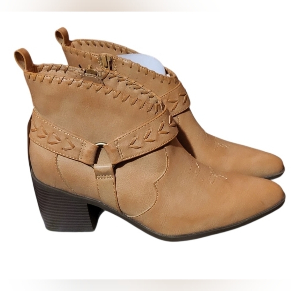 FRYE & CO Palma Camel Size 8 1/2 Wide Western Heel Cowboy Boots Booties New!